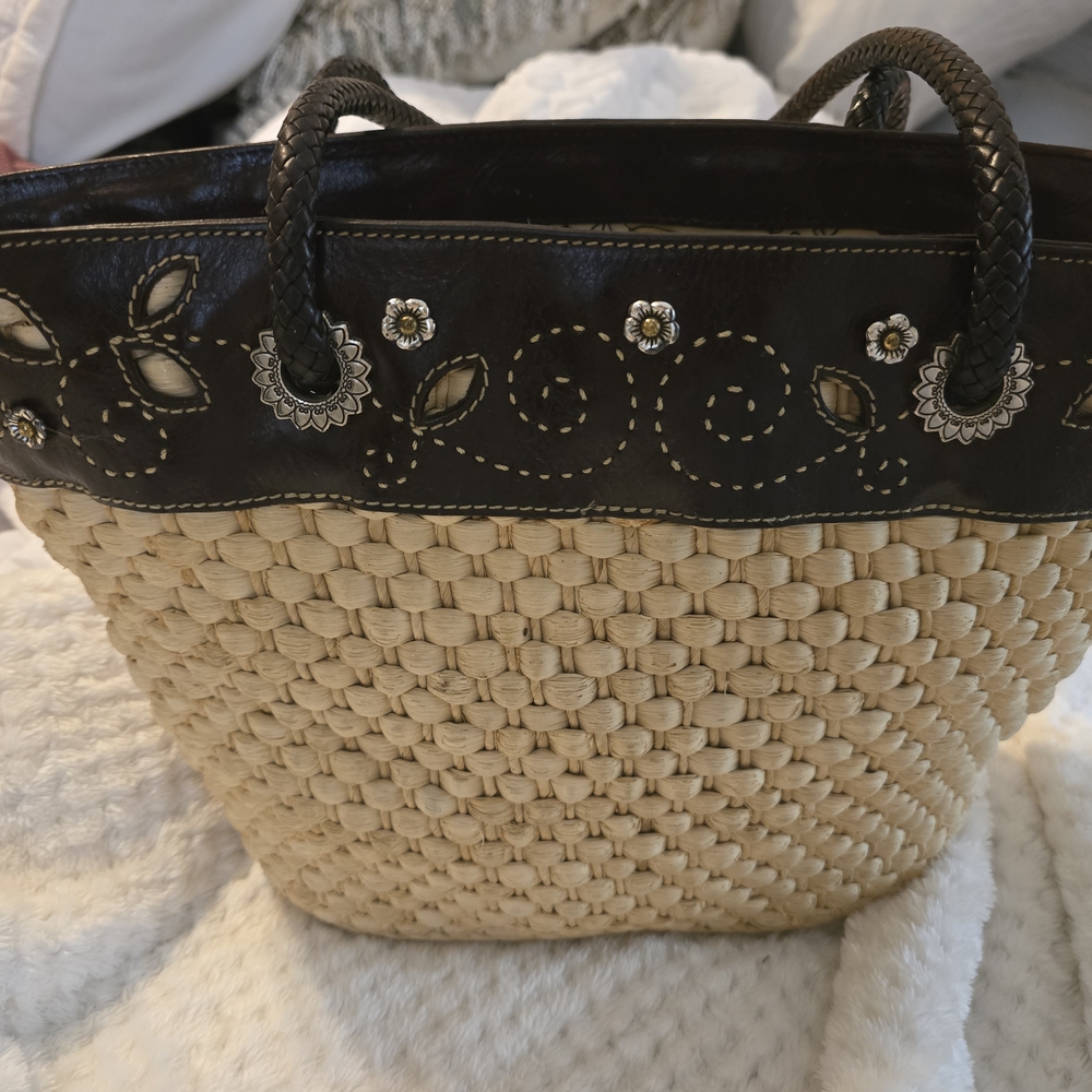 Brighton Cream and Black Tote Bag with Metallic Accents